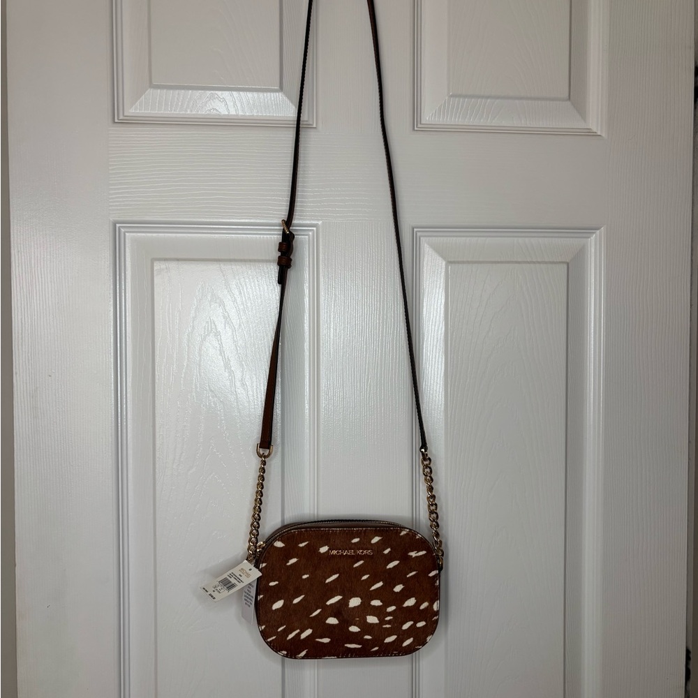 Michael Kors Brown Multi SM Oval Camera Xbody Leather